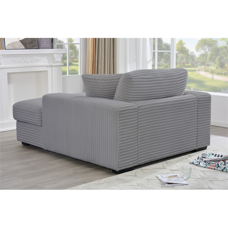 Pemberly Row Corduroy Chaise Lounge Sofa Bed with Deep Seat in Gray
