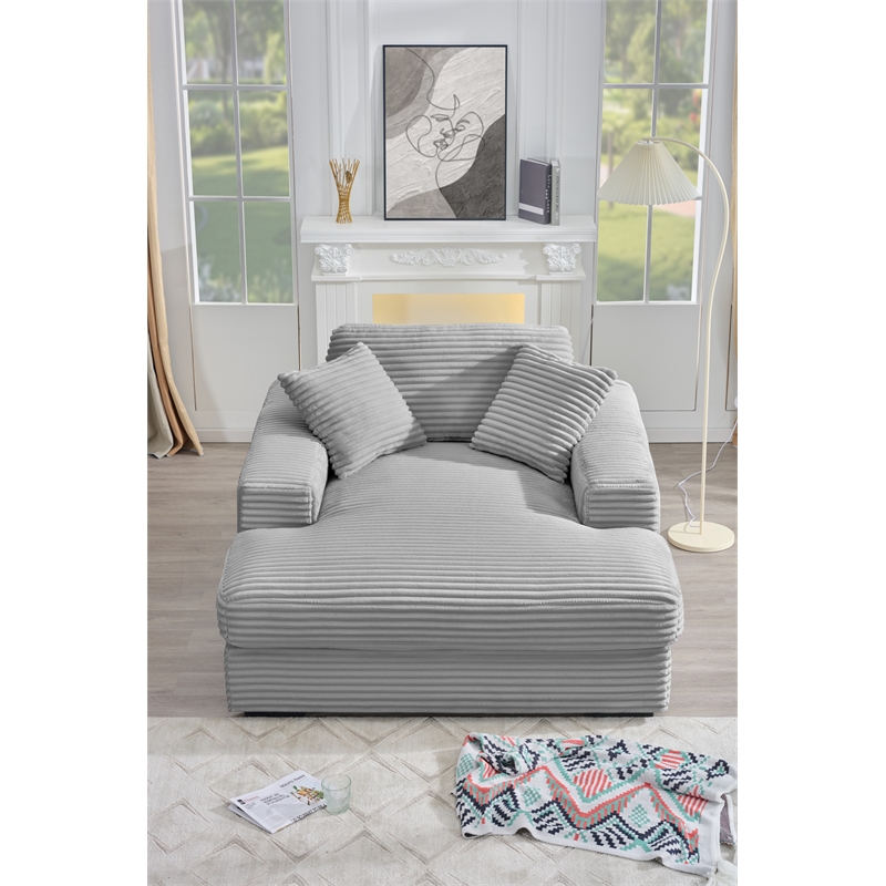 Pemberly Row Corduroy Chaise Lounge Sofa Bed with Deep Seat in Gray