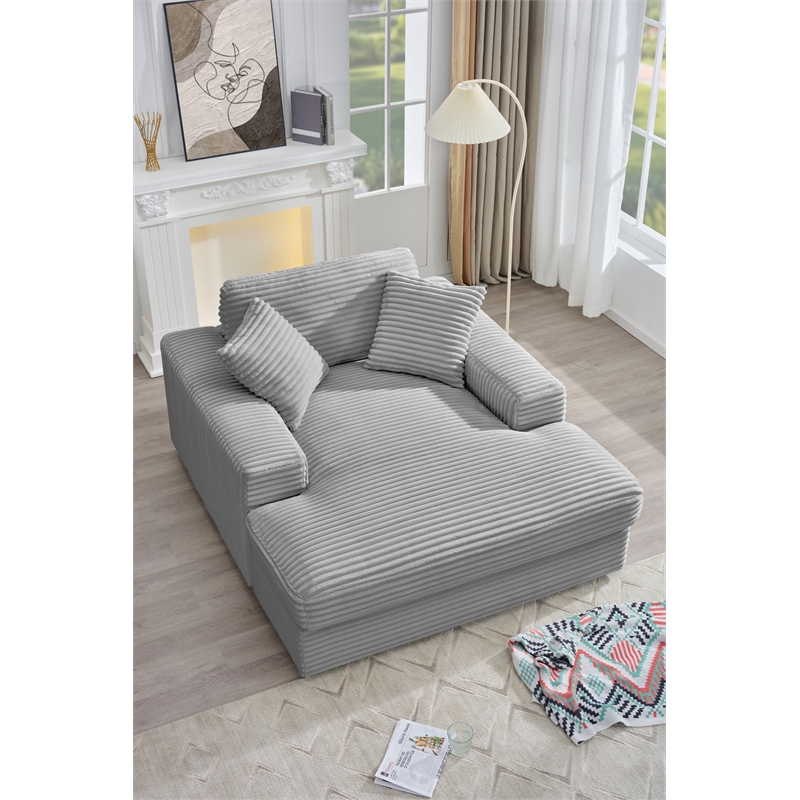 Pemberly Row Corduroy Chaise Lounge Sofa Bed with Deep Seat in Gray