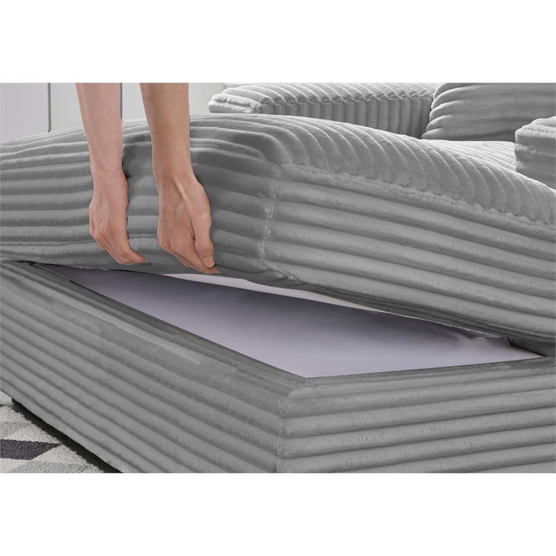 Pemberly Row Corduroy Chaise Lounge Sofa Bed with Deep Seat in Gray