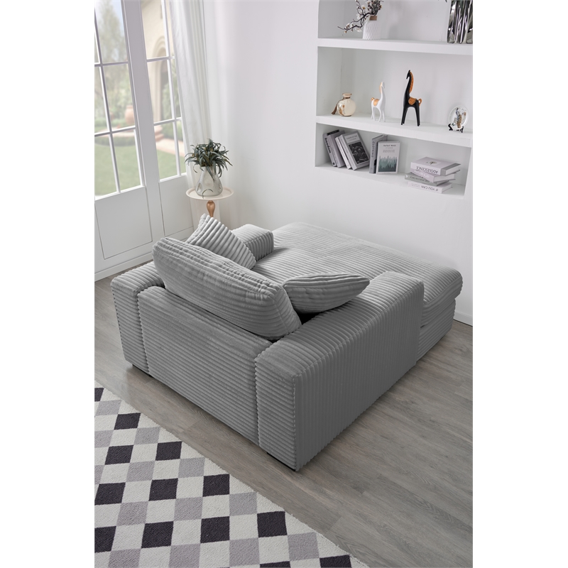 Pemberly Row Corduroy Chaise Lounge Sofa Bed with Deep Seat in Gray