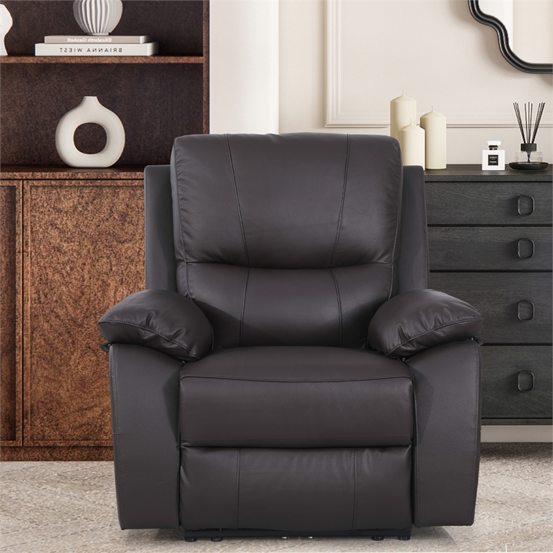 Pemberly Row Leather Power Lift Reclining Armchair Recliner in Brown
