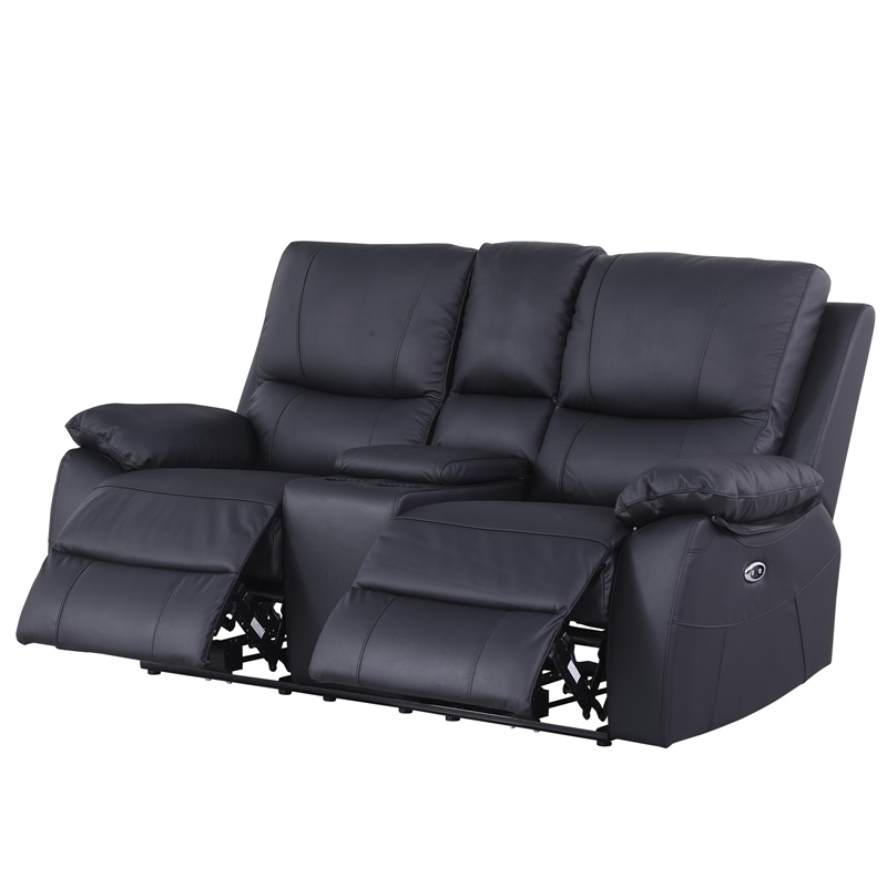 Pemberly Row Leather Power Loveseat Recliner with Storage in Black