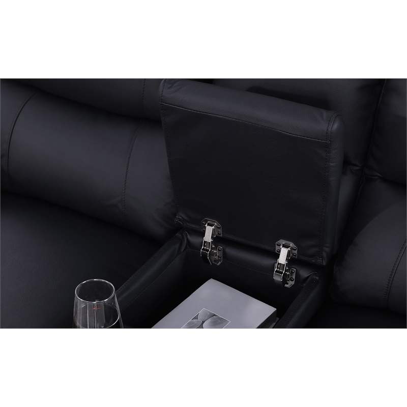 Pemberly Row Leather Power Loveseat Recliner with Storage in Black