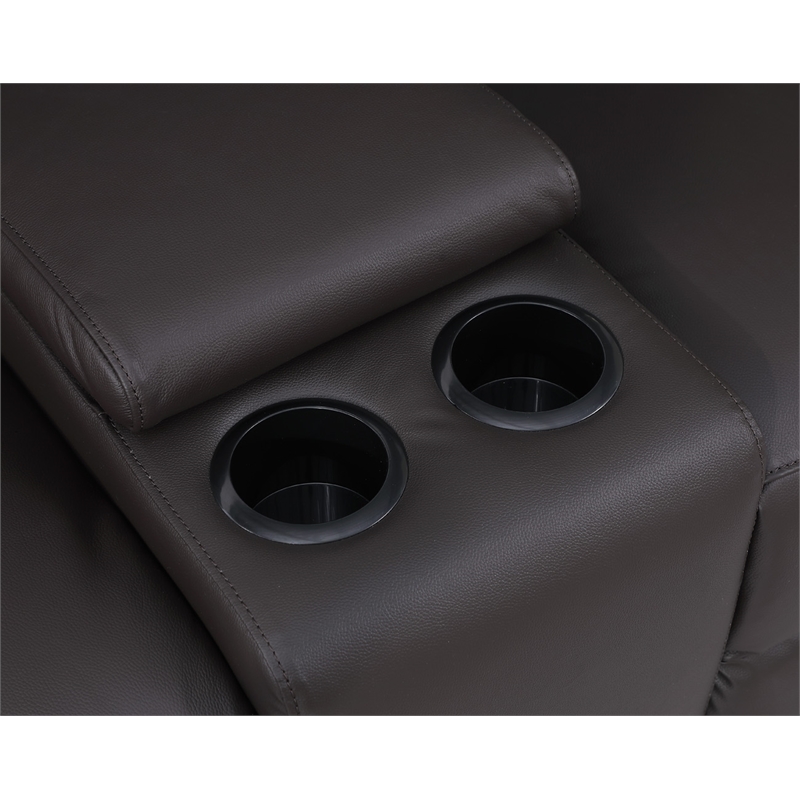 Pemberly Row Leather Power Loveseat Recliner with Storage in Brown