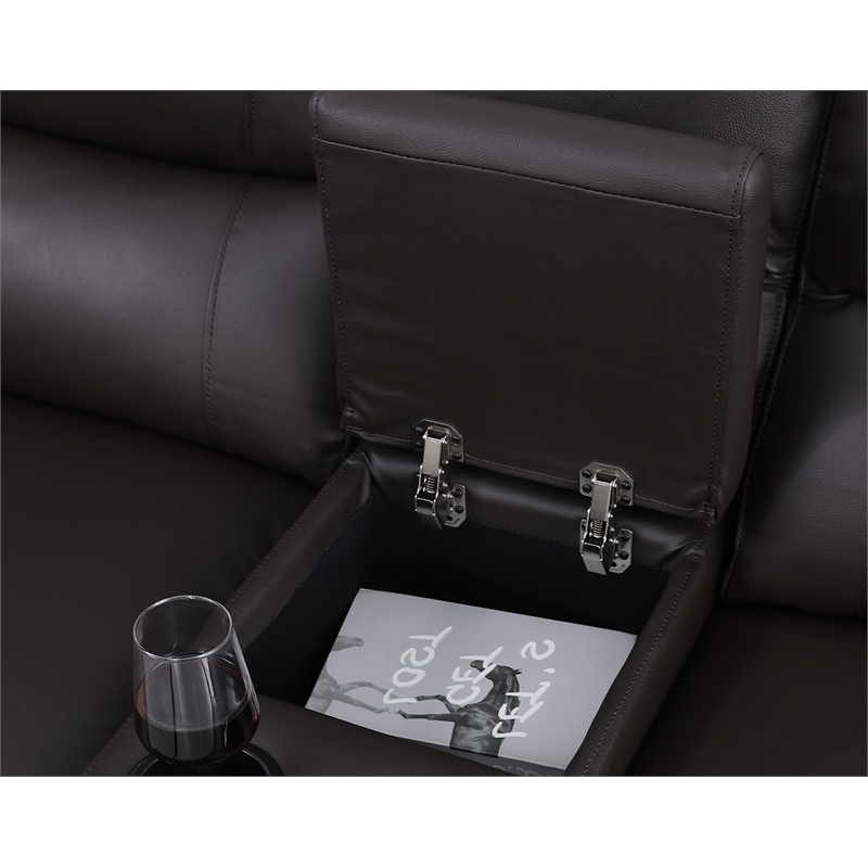 Pemberly Row Leather Power Loveseat Recliner with Storage in Brown