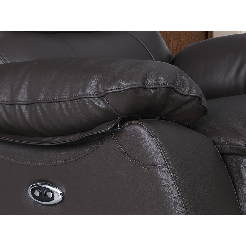 Pemberly Row Leather Power Loveseat Recliner with Storage in Brown