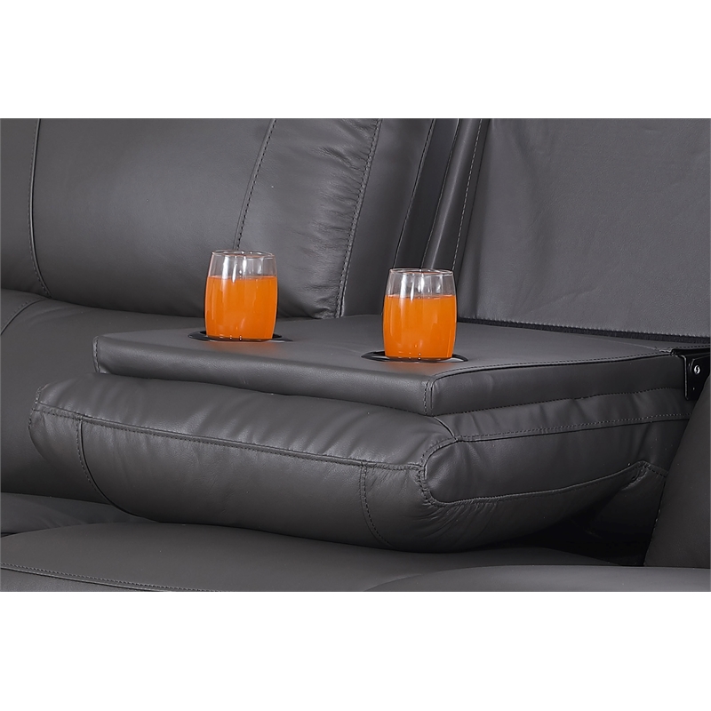 Pemberly Row Leather Power Reclining 3-Seater Sofa with Cupholder in Gray