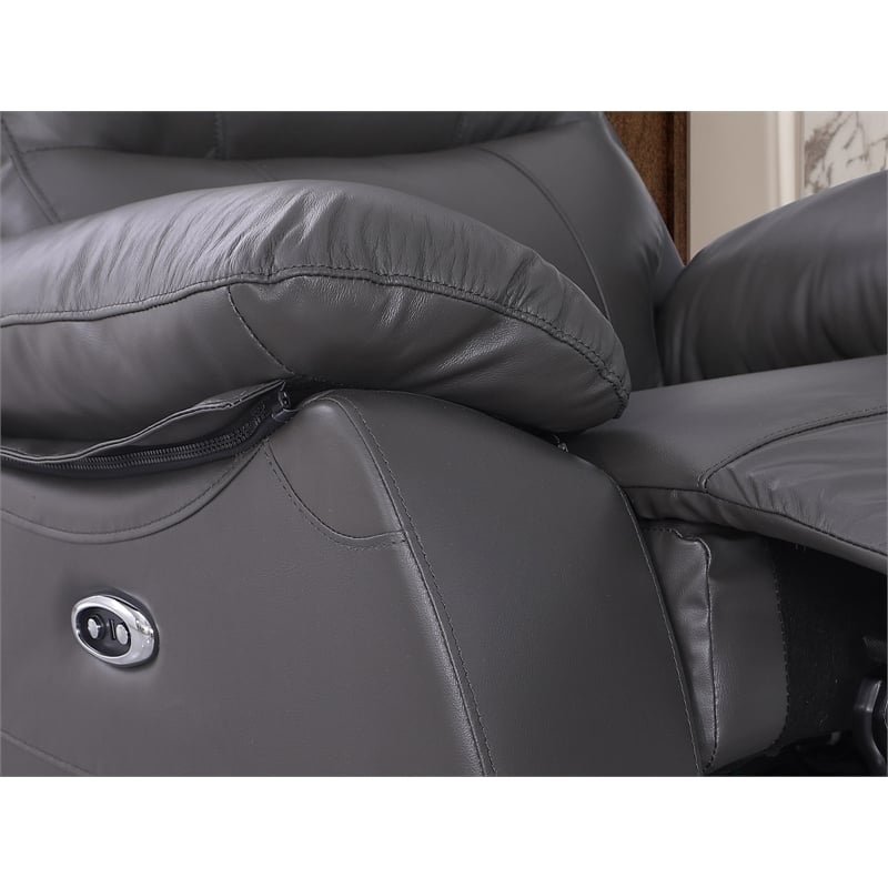 Pemberly Row Leather Power Reclining 3-Seater Sofa with Cupholder in Gray
