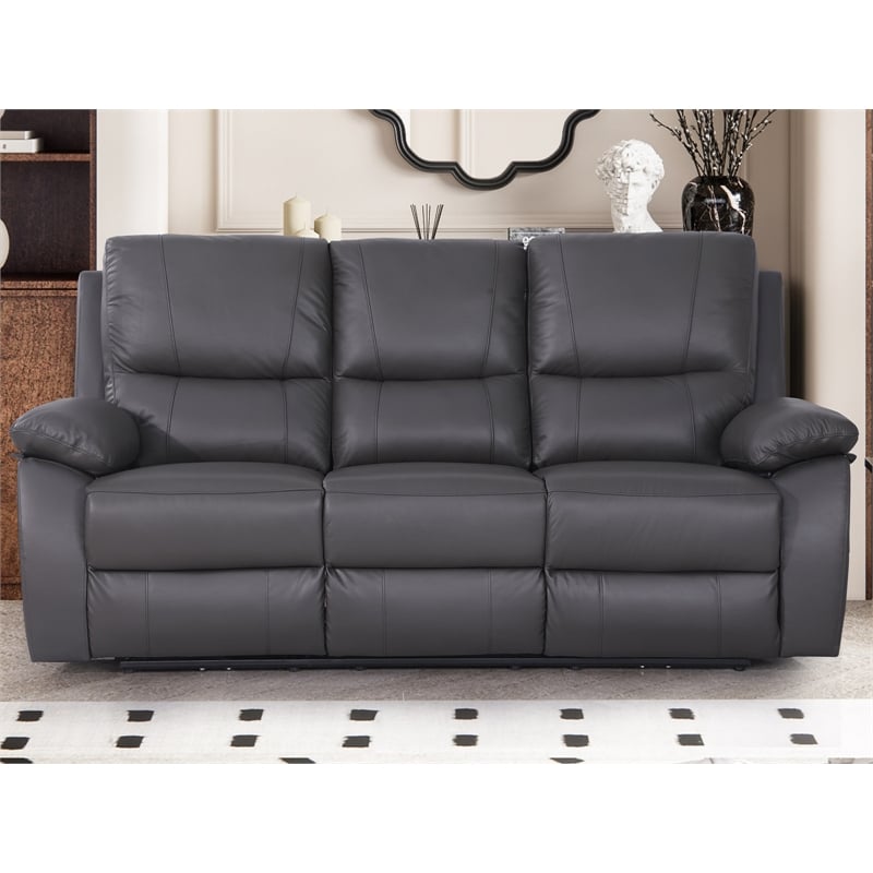 Pemberly Row Leather Power Reclining 3-Seater Sofa with Cupholder in Gray