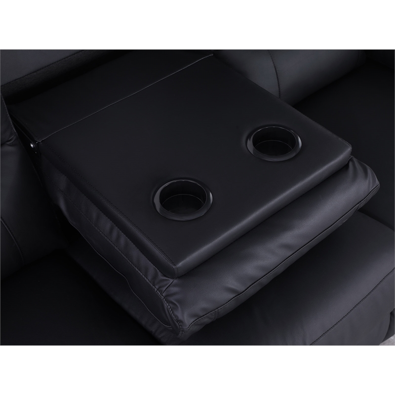 Pemberly Row Leather Power Reclining 3-Seater Sofa with Cupholder in Black