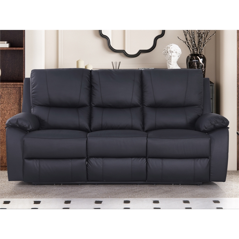 Pemberly Row Leather Power Reclining 3-Seater Sofa with Cupholder in Black