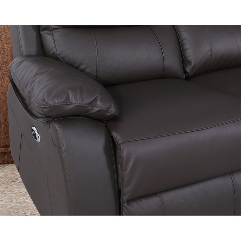 Pemberly Row Leather Power Reclining 3-Seater Sofa with Cupholder in Brown