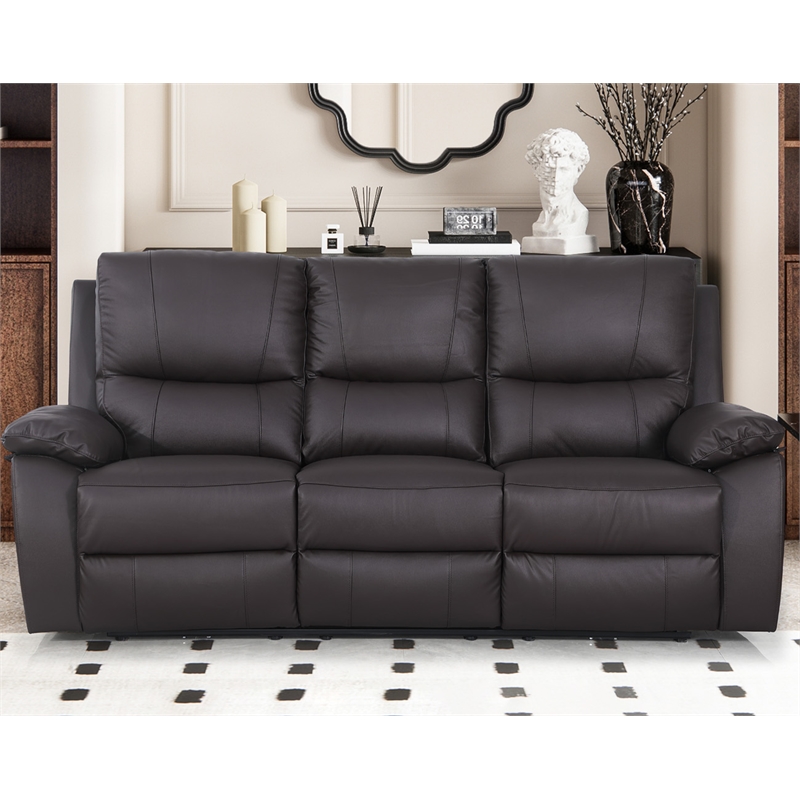 Pemberly Row Leather Power Reclining 3-Seater Sofa with Cupholder in Brown