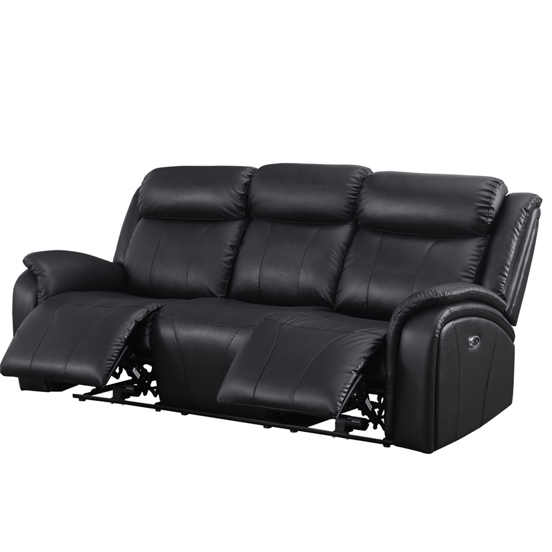 Pemberly Row Leather 3-Piece Power Recliner Home Theater Sofa Set in Black