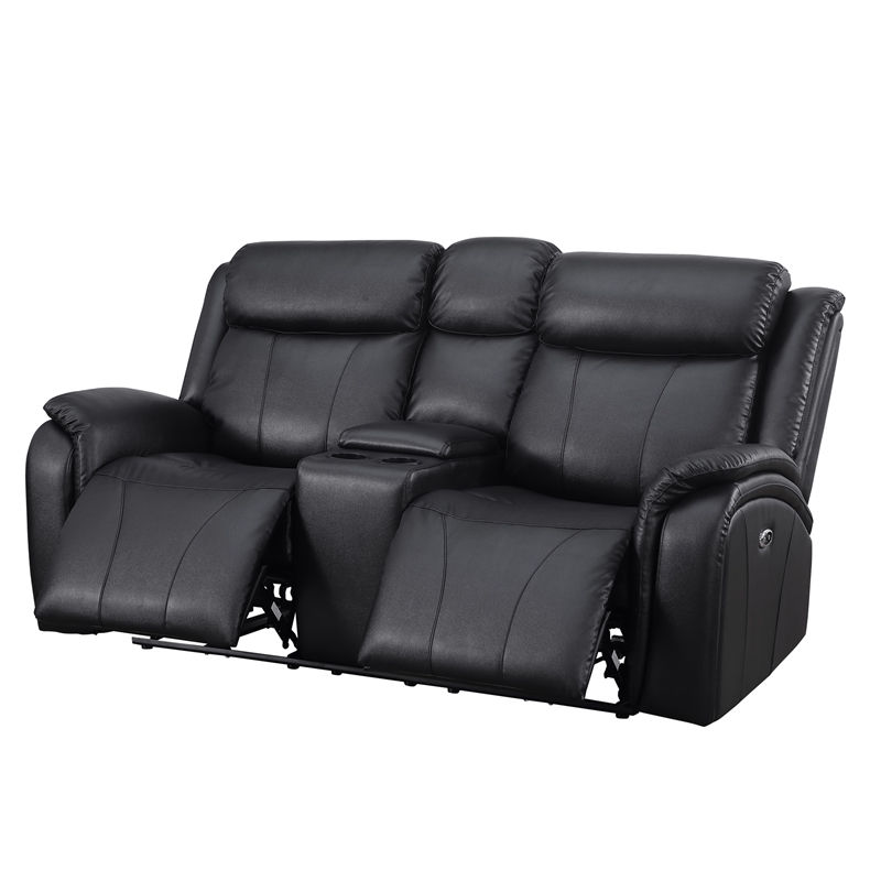 Pemberly Row Leather 3-Piece Power Recliner Home Theater Sofa Set in Black
