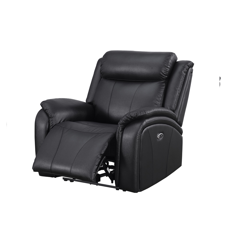 Pemberly Row Leather 3-Piece Power Recliner Home Theater Sofa Set in Black