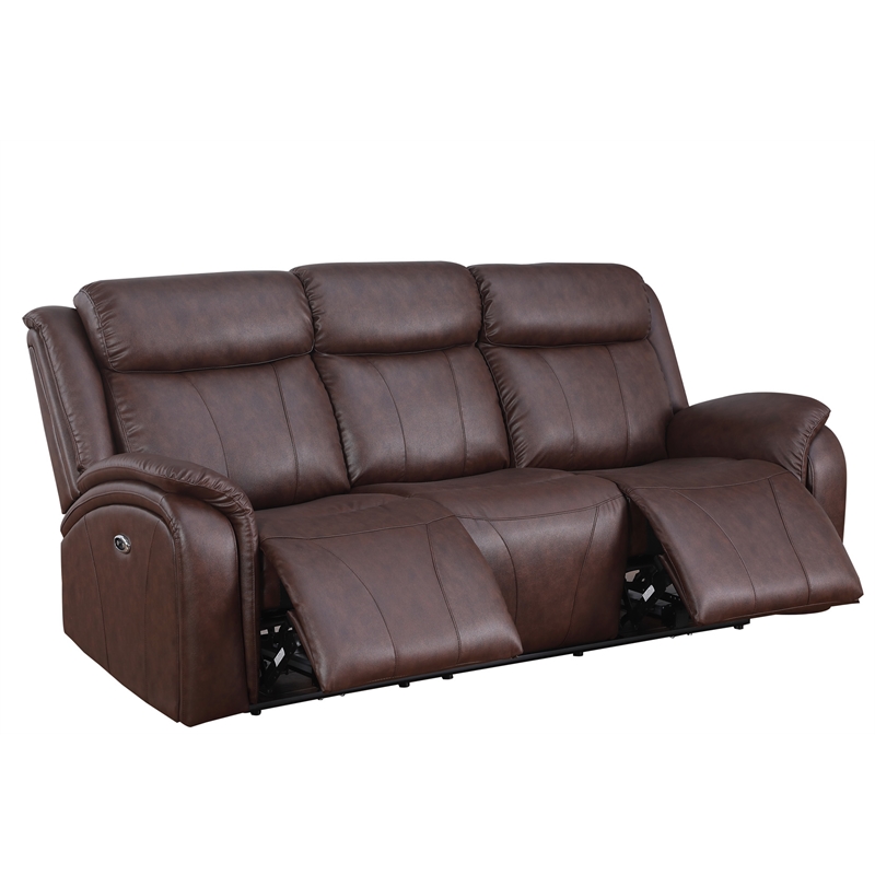Pemberly Row Leather 3-Piece Power Recliner Home Theater Sofa Set in Brown