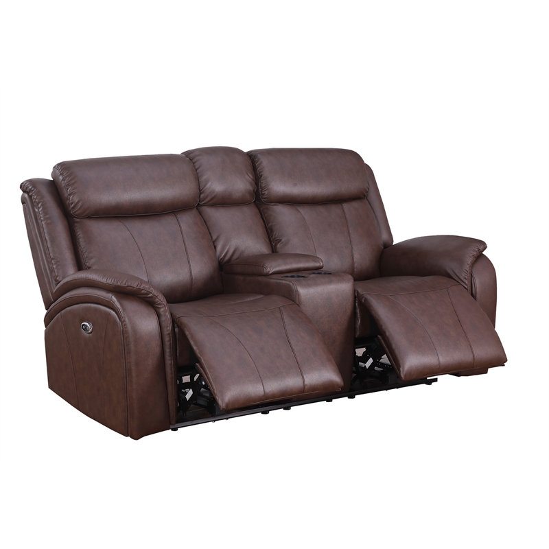 Pemberly Row Leather 3-Piece Power Recliner Home Theater Sofa Set in Brown