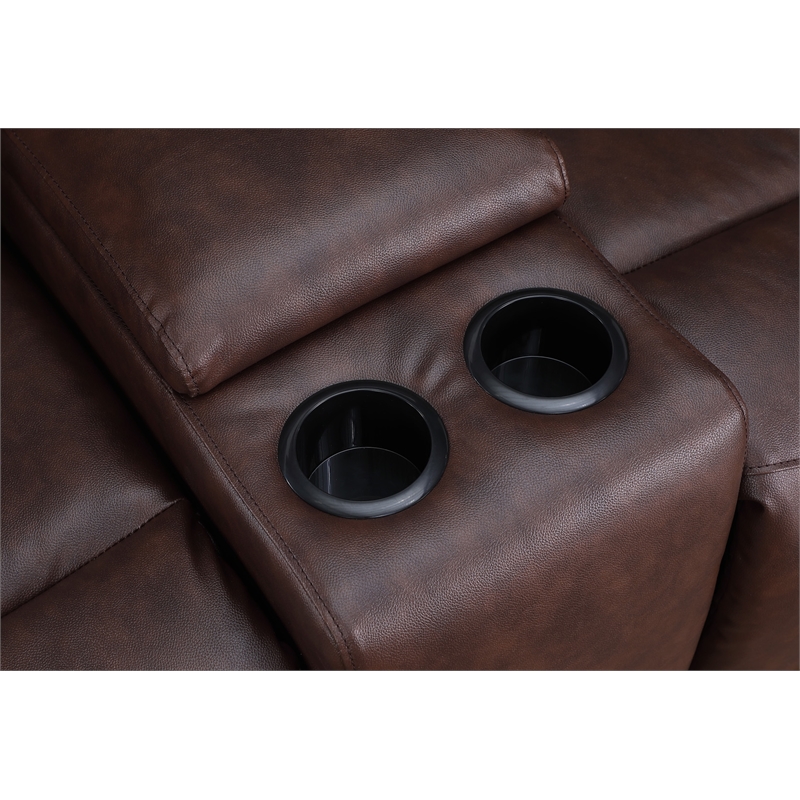 Pemberly Row Leather 3-Piece Power Recliner Home Theater Sofa Set in Brown