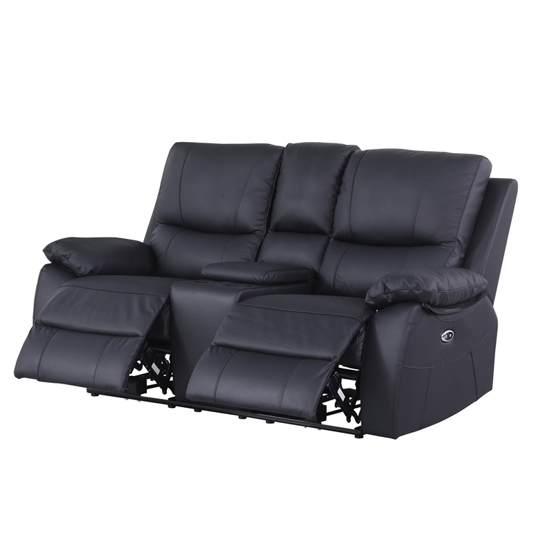 Pemberly Row Leather 3-Piece Electric Power Lift Recliner Sofa Set in Black
