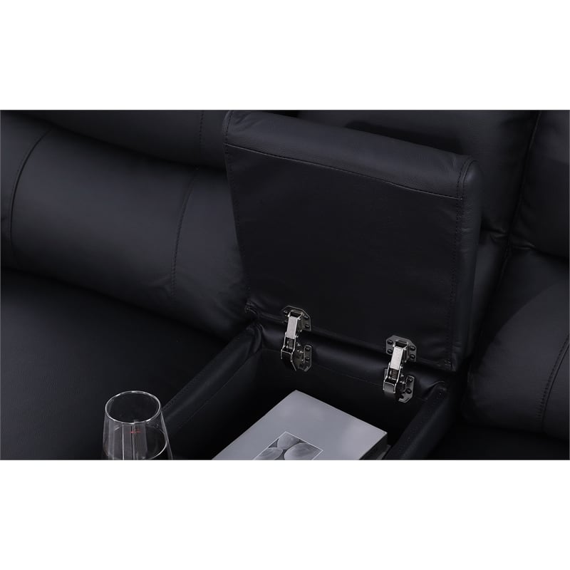Pemberly Row Leather 3-Piece Electric Power Lift Recliner Sofa Set in Black