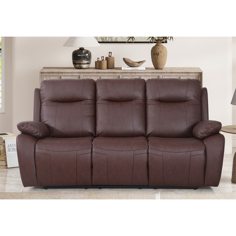 Pemberly Row 3-Piece Faux Leather Manual Recliner Sofa Set in Brown