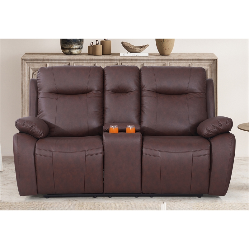Pemberly Row 3-Piece Faux Leather Manual Recliner Sofa Set in Brown
