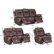 Pemberly Row 3-Piece Faux Leather Manual Recliner Sofa Set in Brown