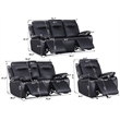 Pemberly Row 3-Piece Faux Leather Manual Recliner Sofa Set in Black