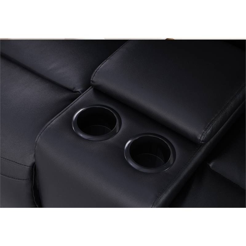 Pemberly Row 3-Piece Faux Leather Manual Recliner Sofa Set in Black