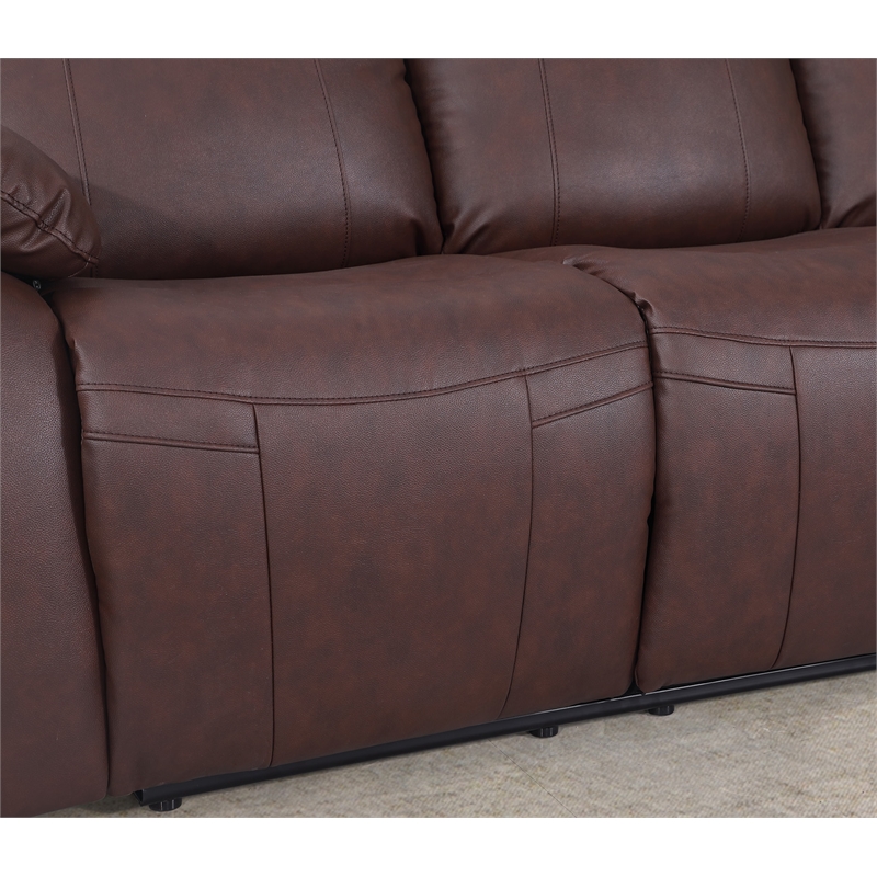 Pemberly Row Manual Faux Leather Recliner 3-Seater Sofa in Brown