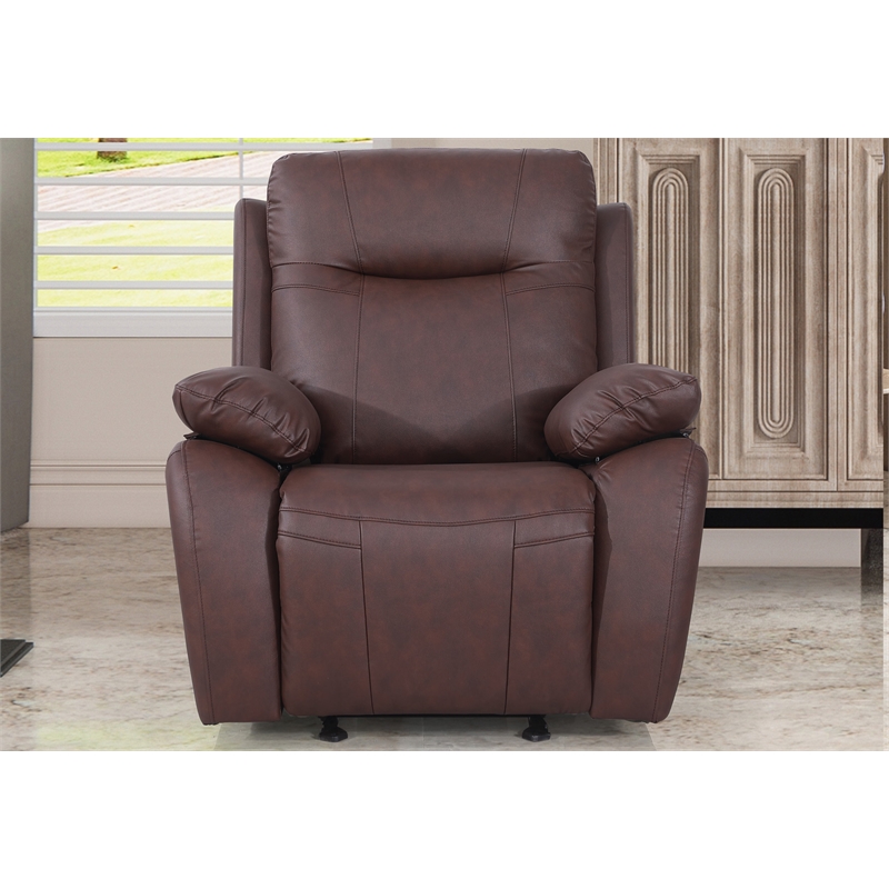 Pemberly Row Manual Faux Leather Recliner Reclining Arm Chair in Brown