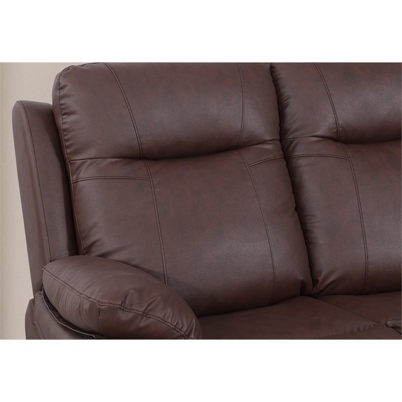 Pemberly Row Manual Faux Leather Recliner Reclining Arm Chair in Brown