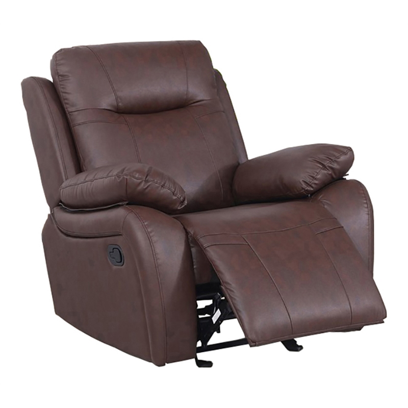 Pemberly Row Manual Faux Leather Recliner Reclining Arm Chair in Brown