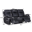 Pemberly Row Manual Faux Leather Recliner 3-Seater Sofa in Black
