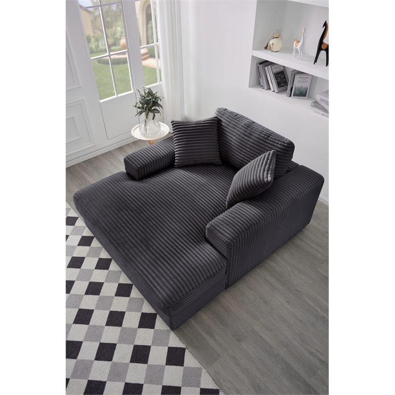 Pemberly Row Corduroy Chaise Lounge Sofa Bed with Deep Seat in Dark Gray