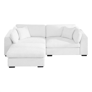 Pemberly Row Polyester Upholstered Sectional Loveseat with Ottoman in White