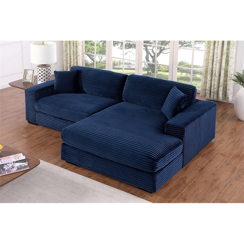 Pemberly Row 2-Piece Corduroy Sofa with Right-Facing Chaise in Dark Blue