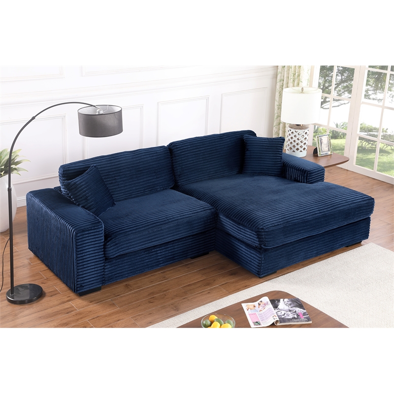 Pemberly Row 2-Piece Corduroy Sofa with Right-Facing Chaise in Dark Blue
