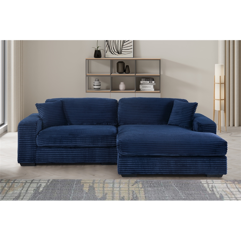 Pemberly Row 2-Piece Corduroy Sofa with Right-Facing Chaise in Dark Blue