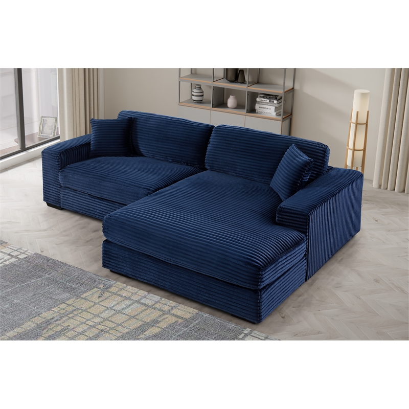 Pemberly Row 2-Piece Corduroy Sofa with Right-Facing Chaise in Dark Blue