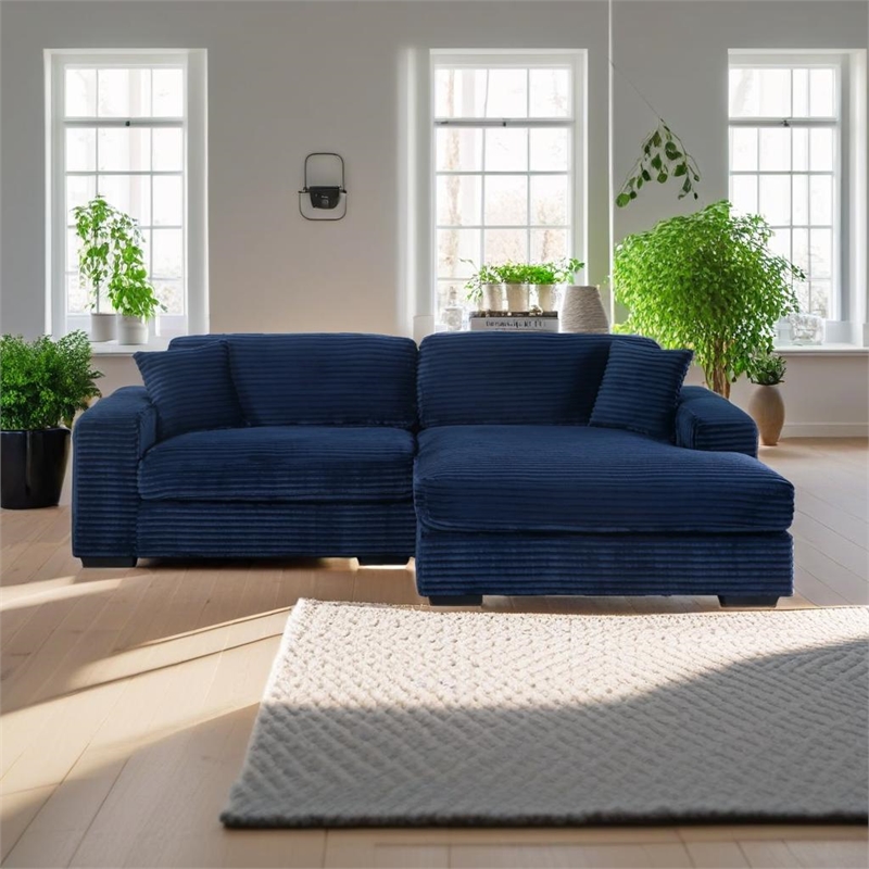 Pemberly Row 2-Piece Corduroy Sofa with Right-Facing Chaise in Dark Blue