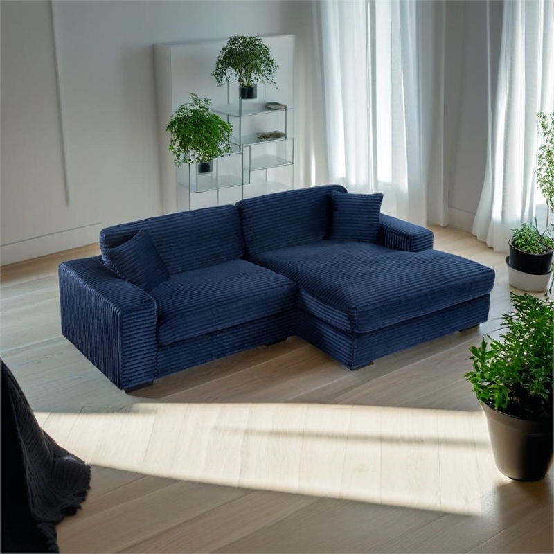 Pemberly Row 2-Piece Corduroy Sofa with Right-Facing Chaise in Dark Blue