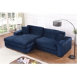 Pemberly Row Corduroy Deep Seat Sofa Sleeper with Chaise in Dark Blue