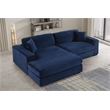 Pemberly Row Corduroy Deep Seat Sofa Sleeper with Chaise in Dark Blue