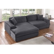 Pemberly Row Corduroy Deep Seat Sofa Sleeper with Chaise in Dark Gray