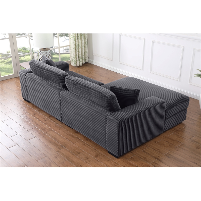 Pemberly Row Corduroy Deep Seat Sofa Sleeper with Chaise in Dark Gray