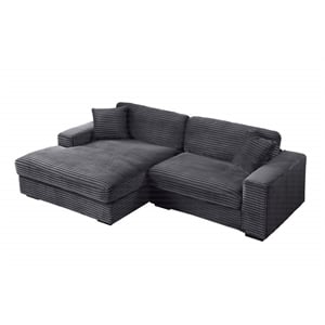 Pemberly Row Corduroy Deep Seat Sofa Sleeper with Chaise in Dark Gray