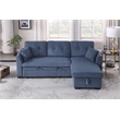 Pemberly Row Corduroy Sleeper Sofa Bed with Storage Chaise in Blue